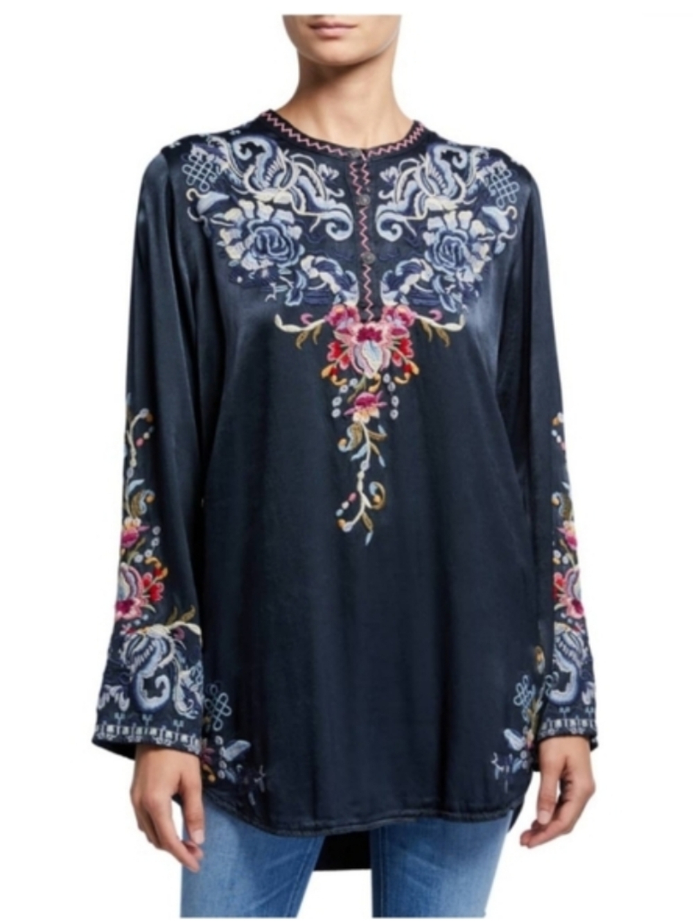 Biya Johnny Was Esta Satin Blouse Small Long Sleeves Boho Top Small